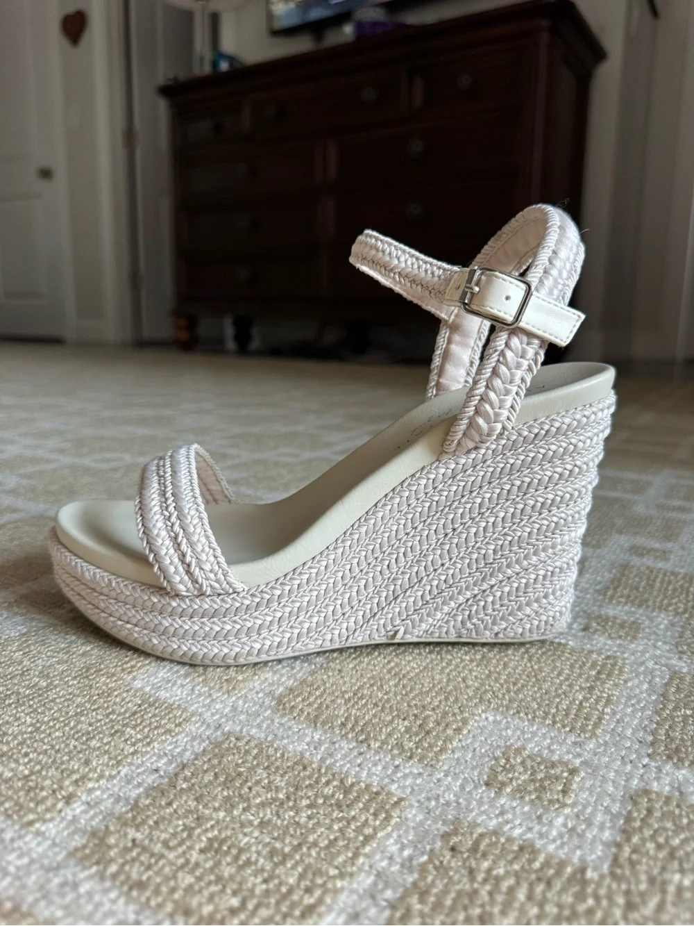Altar’d State Braided Wedge Sandals Platform Espadrille Shoes Ivory White 7.5